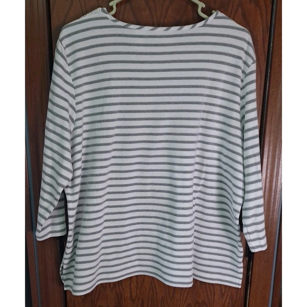 Alfred Dunner Womens White Gray Striped Embellished Neckline 3/4 Sleeve Size 1X - Picture 7 of 9